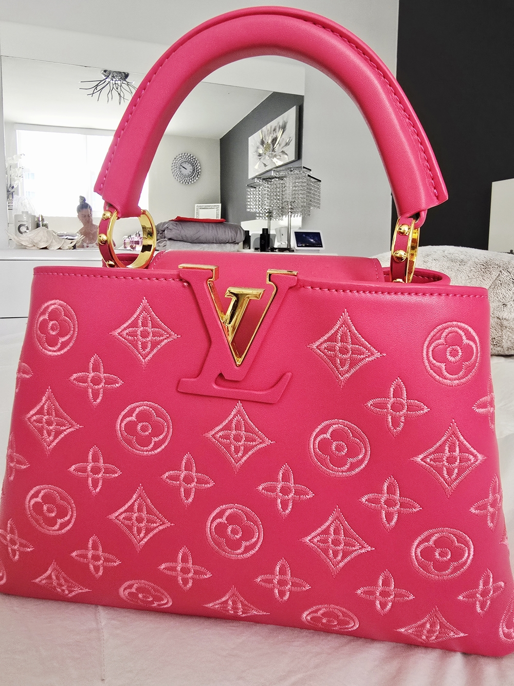 Capucine Copy Bag  Pink Monogram Top Handle Bag Not Lv